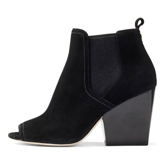 $450 TORY BURCH Gemma Open Toe Bootie BLOCK BLACK SUEDE 6 (SE14) - Picture 1 of 8